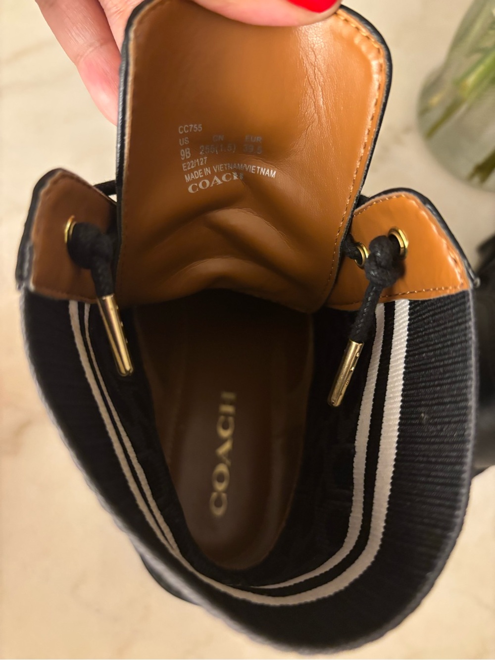 Coach Black and Tan Leather-Trimmed Knit Sneaker - Picture 3 of 6